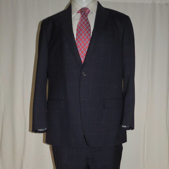 Trunk Club Custom Navy Blue Windowpane Flat Front Two Button Suit 44R - Picture 4 of 16